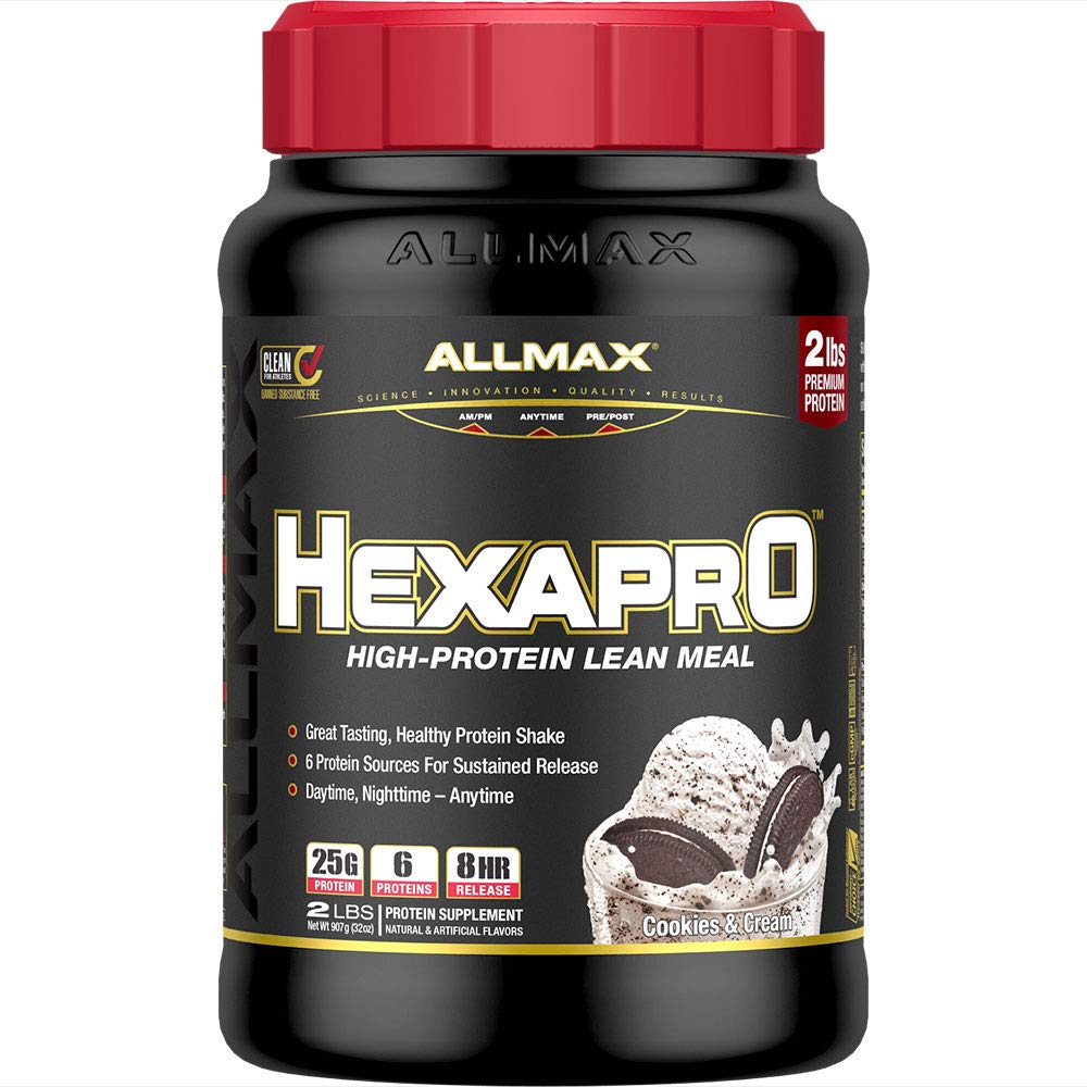 ALLMAX HEXAPRO, Cookies & Creme - 2 lb - 25 gramas de proteína por serviço - 8 horas de liberação mantida - açúcar zero - 21 Servings