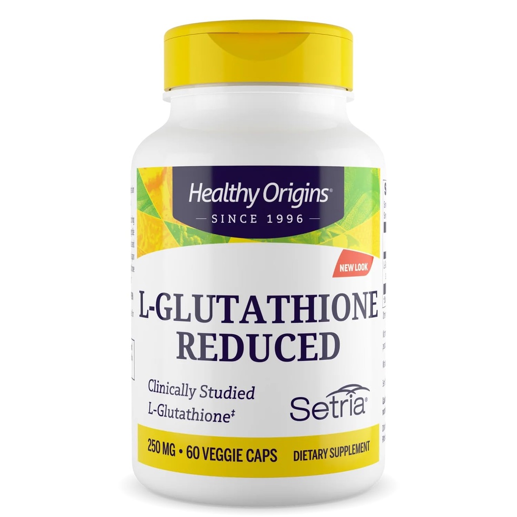 Origens saudáveis L-Glutationa 250 mg (Setria, Não-GMO, Glúten Livre, Antioxidante, Suporte Imune, Suporte da Pele), 60 cápsulas Veggie
