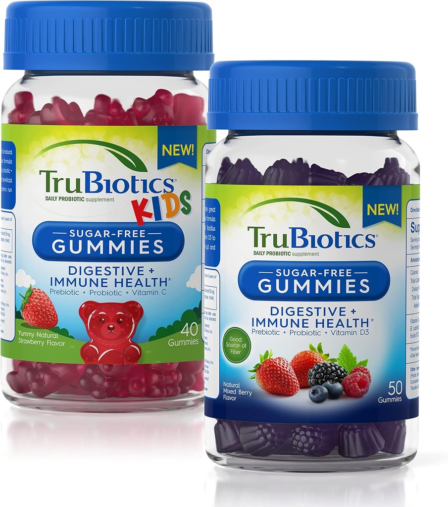 TruBiotics Gummies sem açúcar para Digestive + Saúde Imune para Adultos e Crianças Bundle
