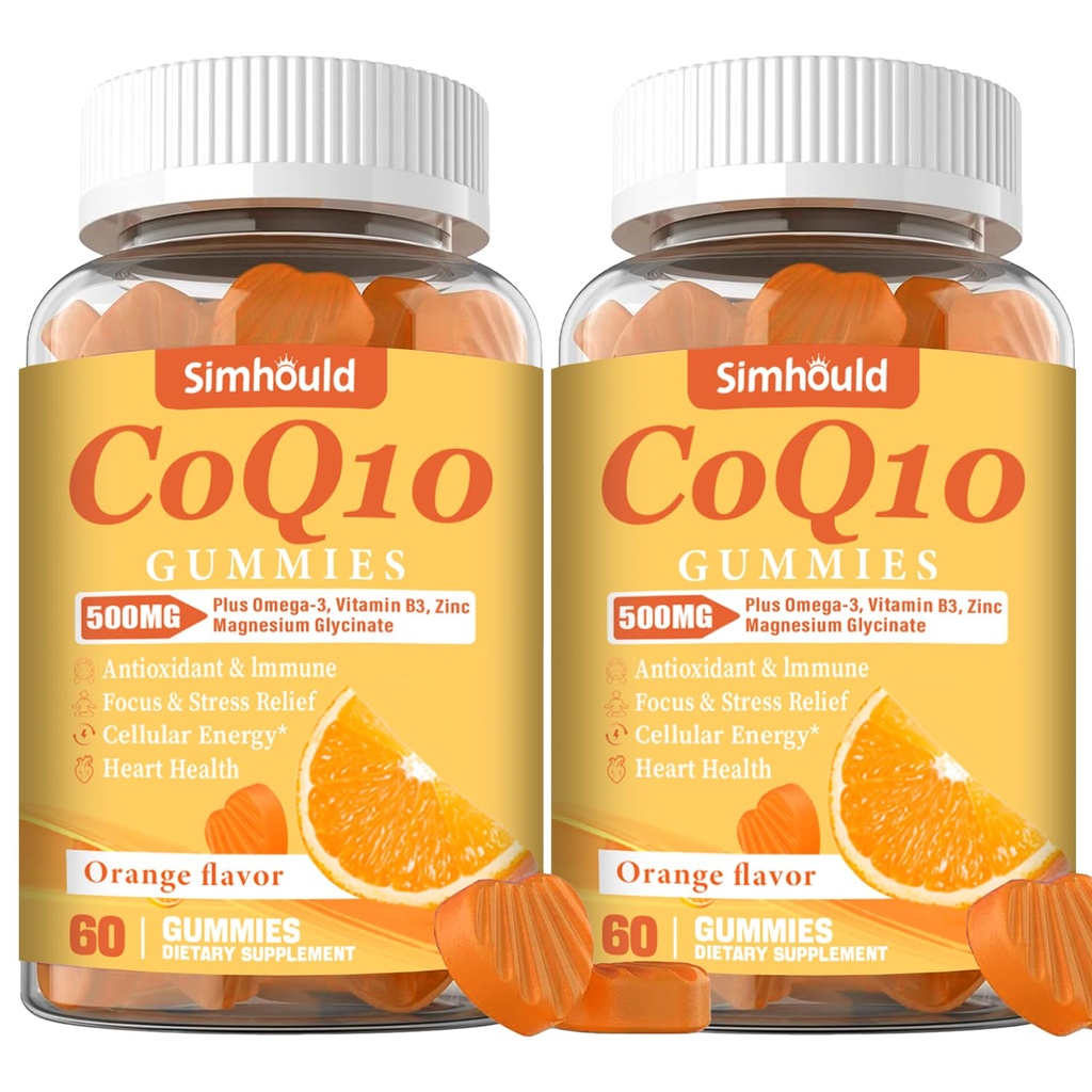 2 Pacote CoQ10 500MG Gummies - Plus Omega-3, Magnésio, Vitamina B3 & Zinco - 3X Melhor Absorção Coenzima Q10 Suplementos para Saúde do Coração, Energia Celular & Antioxidante, Não-GMO 120 Contagens