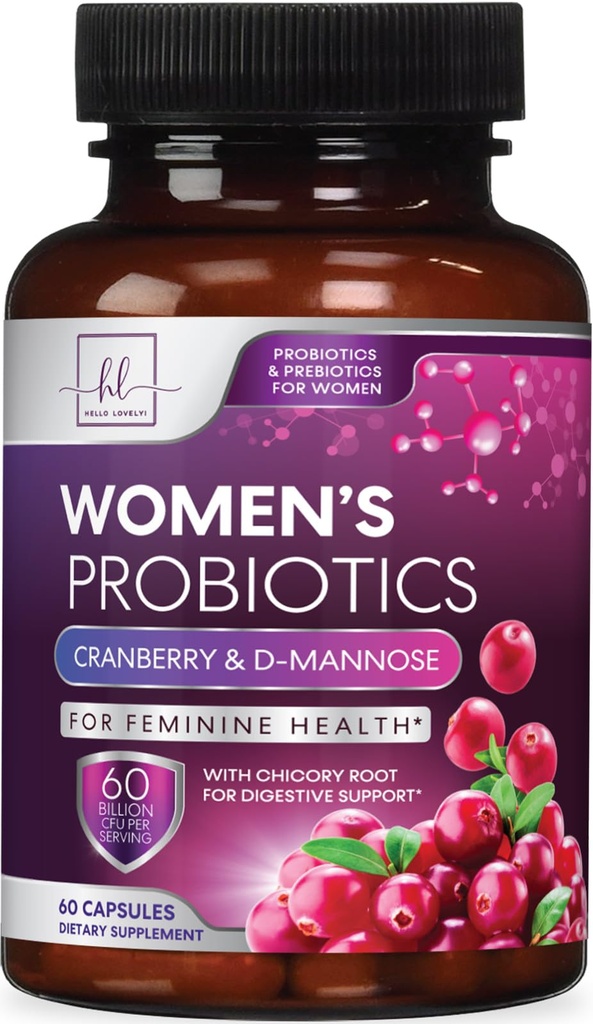 Probióticos para Mulheres Apoio à Saúde Digestiva - 60 bilhões de UFC Probiótico feminino, 16 Strains, para equilíbrio de pH, Suporte vaginal com Cranberry para Gut Health, Urinary & Imune Support - 60 Cápsulas
