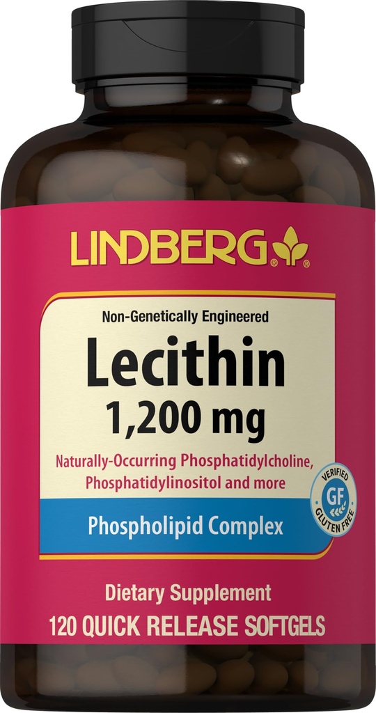 Lindberg Lecithin 1200mg Suplemento para homens e mulheres □ 120 Cápsulas Softgel Complexo de Fosfolipídios