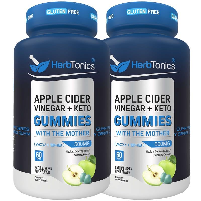 Herbtonics Keto Apple Cider Vinagre Gummies - Digestion & Detox Support - Sugar Free BHB Fórmula avançada para Keto Support - ACV cru com a mãe - 120 Vegan ACV Gummies