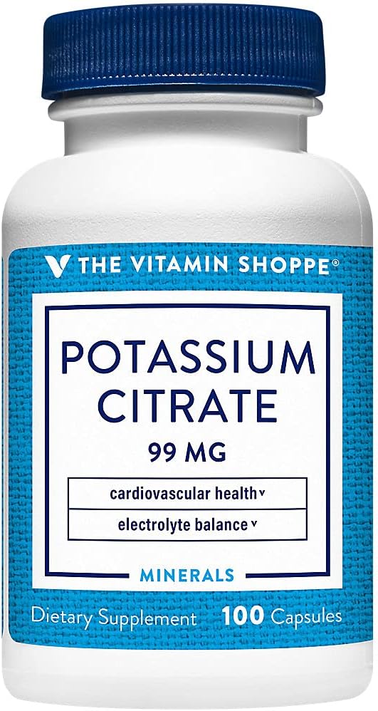 O Vitamina Shoppe Potássio Citrato 99MG, Suporta Saúde Cardiovascular e Celular (100 Cápsulas)