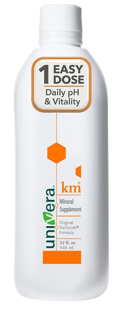 Univera km, Suportes de Potássio Líquido, 32 fl oz (1PK), Balanço de Sangue do pH do corpo, Fómula original Karl Jurak, Sabor Terrestre (fornecimento de 30 dias)
