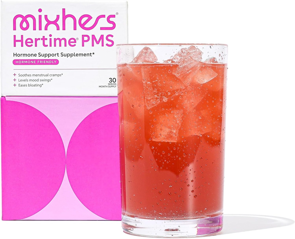 MIXHERS Hertime PMS - Apoio Hormonal para Mulheres - PMS & Menstrual Conforto - com Chasteberry, Raizes de Peony, Ginseng Siberiano - Suplemento para Mulheres - 15 Pacotes Bebida - Açúcar Grátis - Manga de Romã