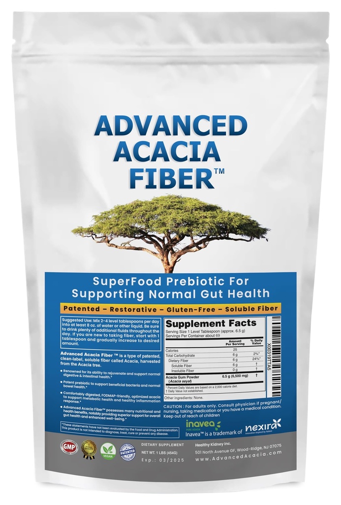 Pó de fibra de acácia avançada 16oz Solúvel Orgânico Pó de reparação de tripa de fibra. Suplemento natural para a saúde da gut, regularidade, rejuvenescimento digestivo