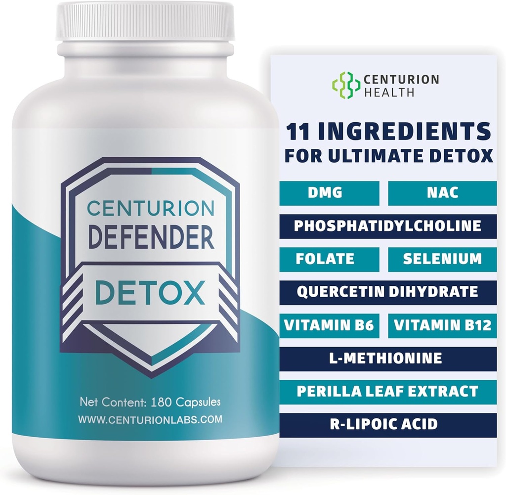 Centurião Defender Detox, Liver Cleanse Detox e Repair Suplemento com Fosfatidilcolina, Vitamina B6, Folato, L-Metionina e Ácido R-lipóico, 180 Caps