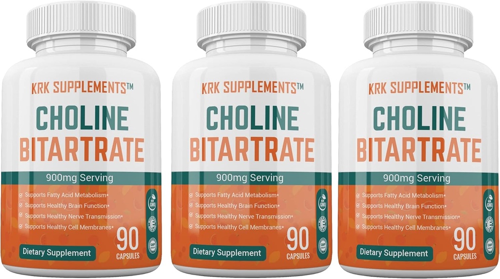 3 Garrafas Choline Bitartrate 900mg Por Serviço 270 Cápsulas Total KRK Suplementos