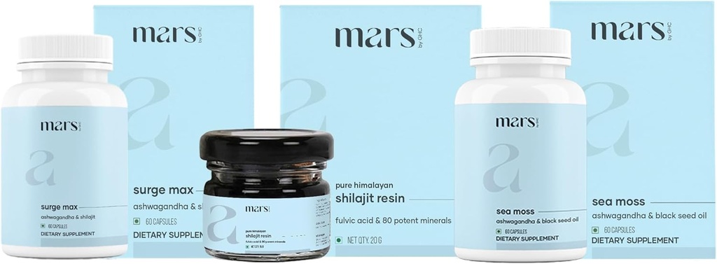 Marte por GHC Performance Plus Combo Surge Max Caps, Puro Himalaia Shilajit Resin, Black Seed & Natural Sea Moss Capsules Suporta energia, resistência e bem-estar geral