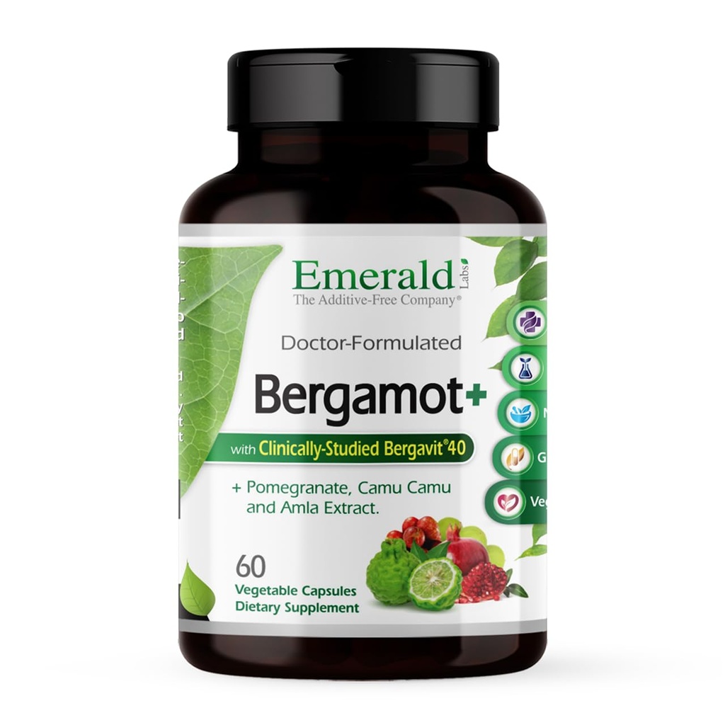 EMERALD LABS Bergamot+ - Suporta Metabolismo & Saúde do Coração com Bergamot, Romã, Amla & Camu Camu - Gluten-Free & Vegan - 60 Cápsulas Vegetais (30 Servões)