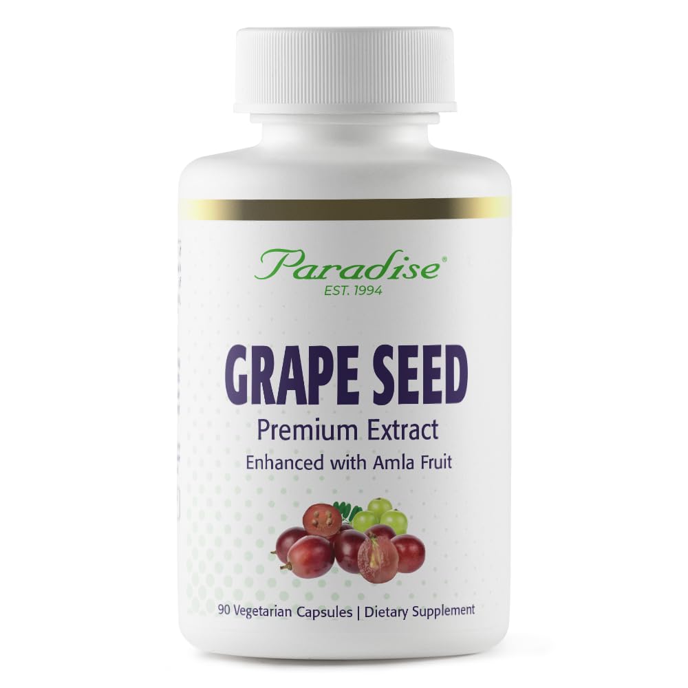 Paradise Herbs Grape Seed Extract, Espectro inteiro ativo, Antioxidante, Vegan, Não OGM, Gluten Free, 90 Cápsulas vegetarianas