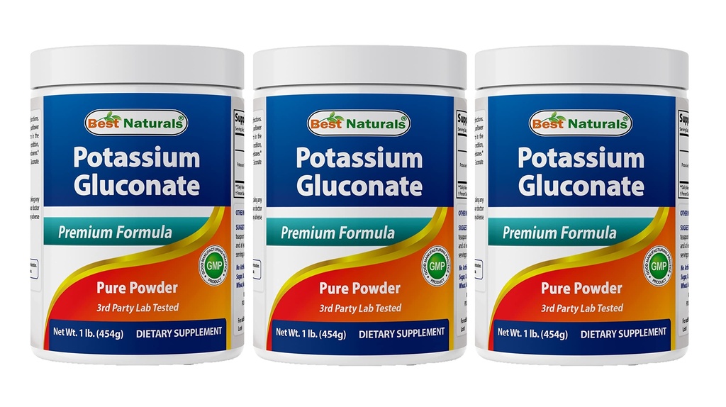 Melhor Naturals Gluconato de potássio 1 lb de pó (1 LB (Pacote de 3))