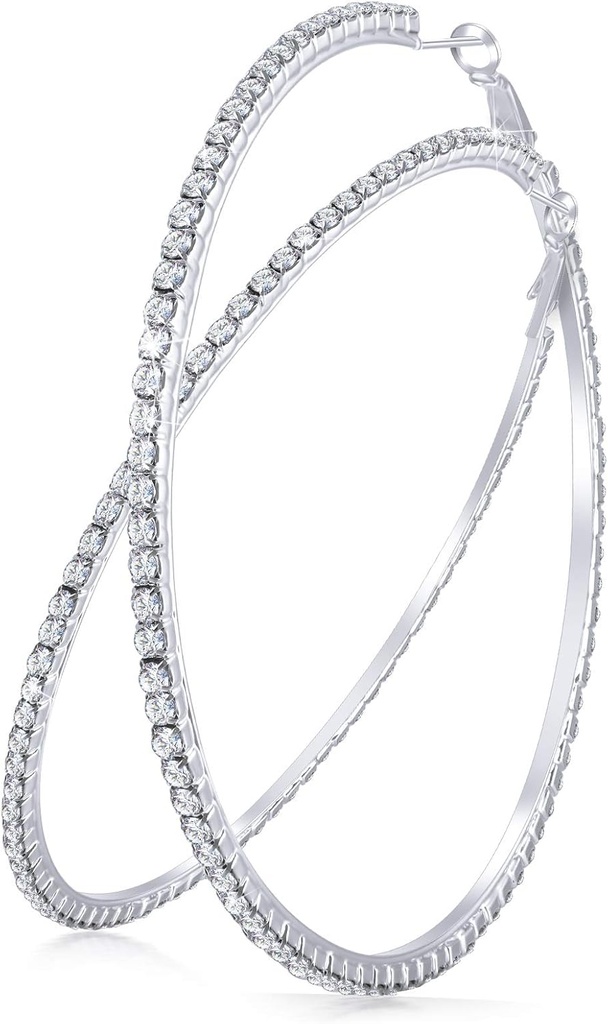 Brincos Grande Rhinestone Hoop Brilhando cristal Rhinestone Dangle Brincos Grande Hoop para mulheres festa de casamento Favor, 80 mm