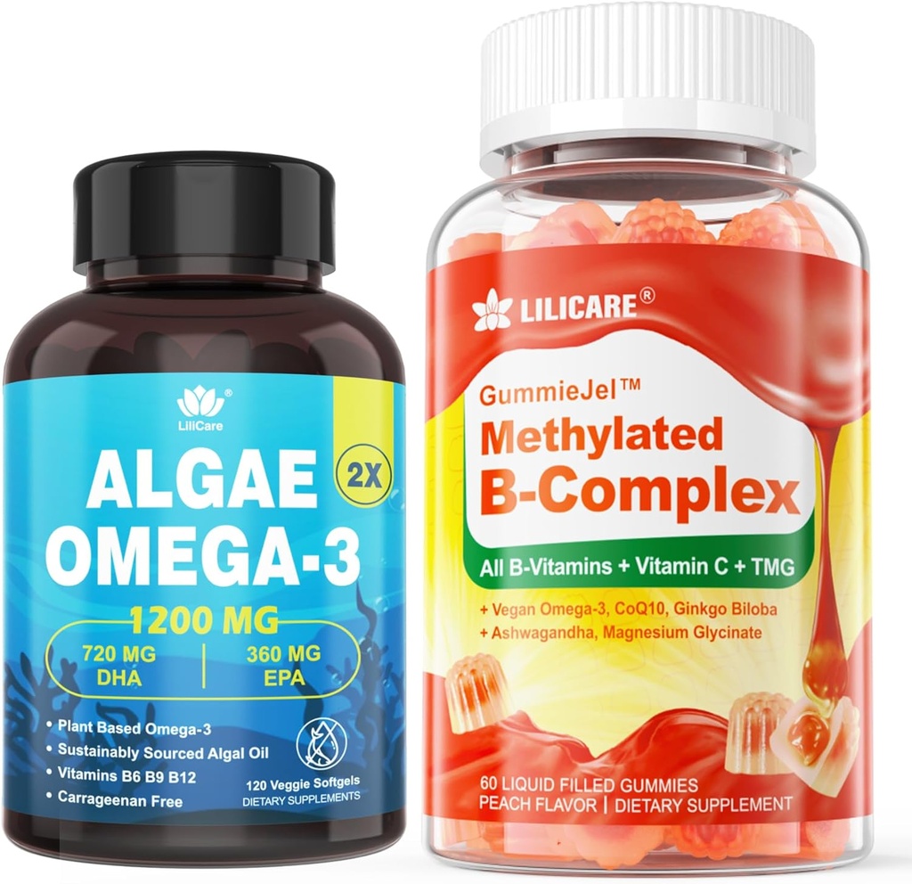 Vitamina B Complex chicletes preenchidos e Algas com base em plantas Omega 3 1200mg Suplemento
