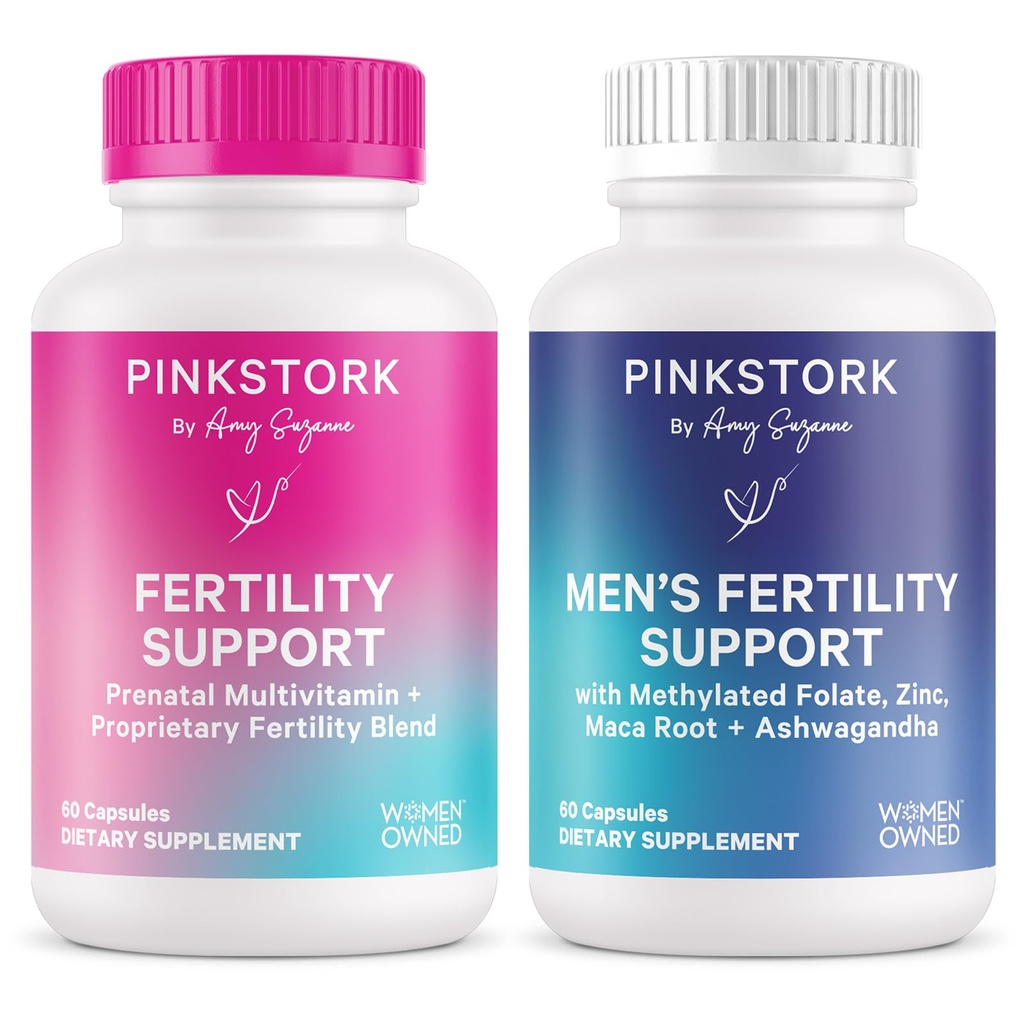 Cegonha rosa seu e seu pacote de fertilidade: Suplementos de fertilidade para mulheres, Suplementos de fertilidade para homens, Vitamina pré-natal de fertilidade, Vitex, Inositol, Folato, Vitamina B6, 60 Cápsulas