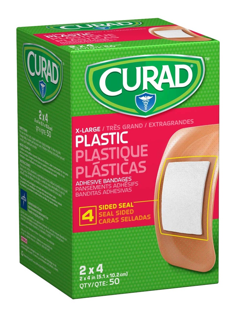 CURAD plástico adesivo bandagens 2" x 4", Não feito de látex de borracha natural, pacote de 600