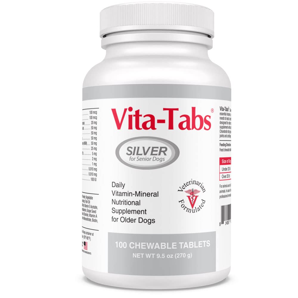 Prata - Vitaminas, Minerais, Nutrientes - Suporte para Cão Sênior - Suplemento para Osso Saudável, Conjunto, Energia, Sistema Imune - 100 Comprimidos Mastigáveis
