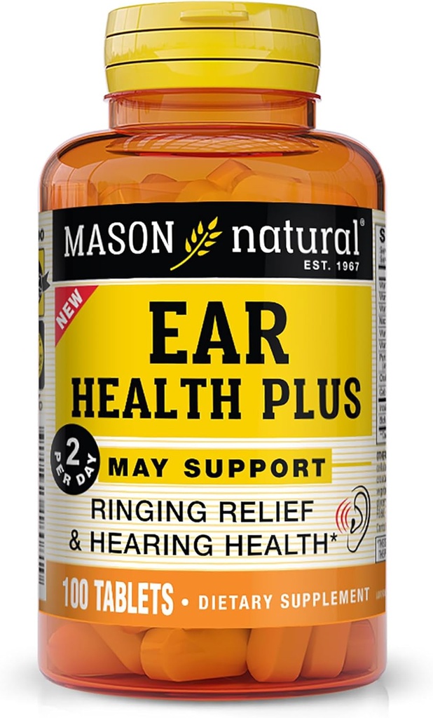 MASON NATURAL Ear Health Plus com vitaminas B, fornecimento de 50 dias, suporta a saúde normal do ouvido e toque