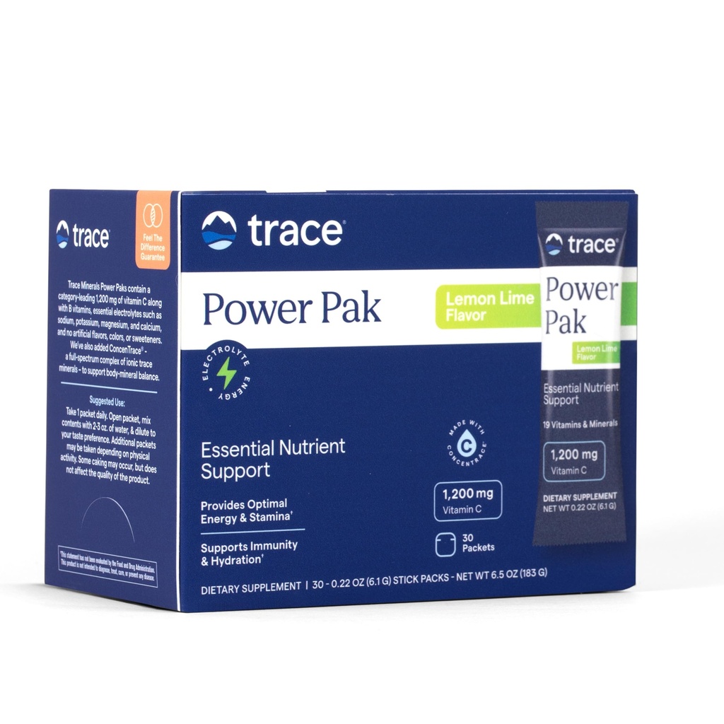 Trace Minerals Power Pak Multivitamin e Packets Multiminerais - Suporte a Eletrolítico - 1200 mg Vitamina C mais 70+ Trace Minerals - Limão Flavor - 30 Packets