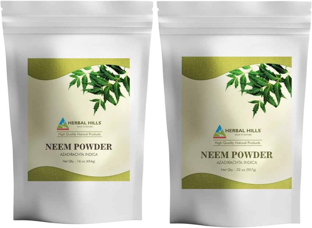 HERBAL HILLS Neem Leaf pó fresco deixa Pure Neem pacote de suplemento de 2 Combo