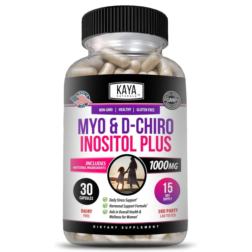 Kaya Naturals Myo & D-Chiro Inositol Plus Suporte para Mulheres, Cápsulas de vitamina B8-30