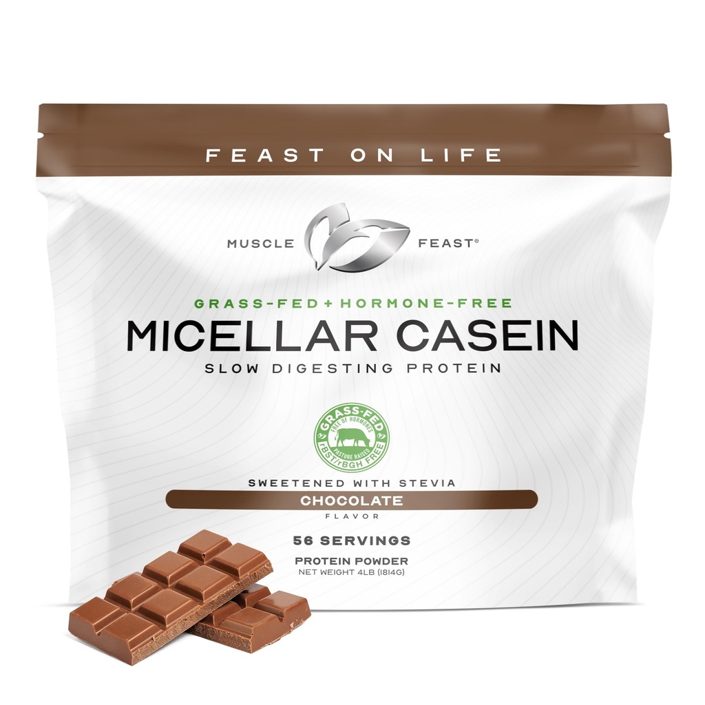 Músculo Festivo Feita de grama Micellar Caseína Pó de proteína, Pastura levantada e hormônio livre, lenta digestão Caseína proteína - Suporta Overnight Recuperação muscular, Pó de proteína sem glúten - Chocolate, 4lb