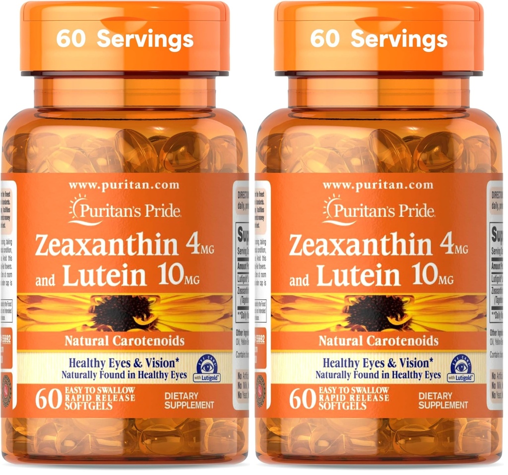 Orgulho de puritano Zeaxanthin 4mg com Lutein 10mg, Suporta olhos saudáveis e visão*, 60 ct (Pack de 2)
