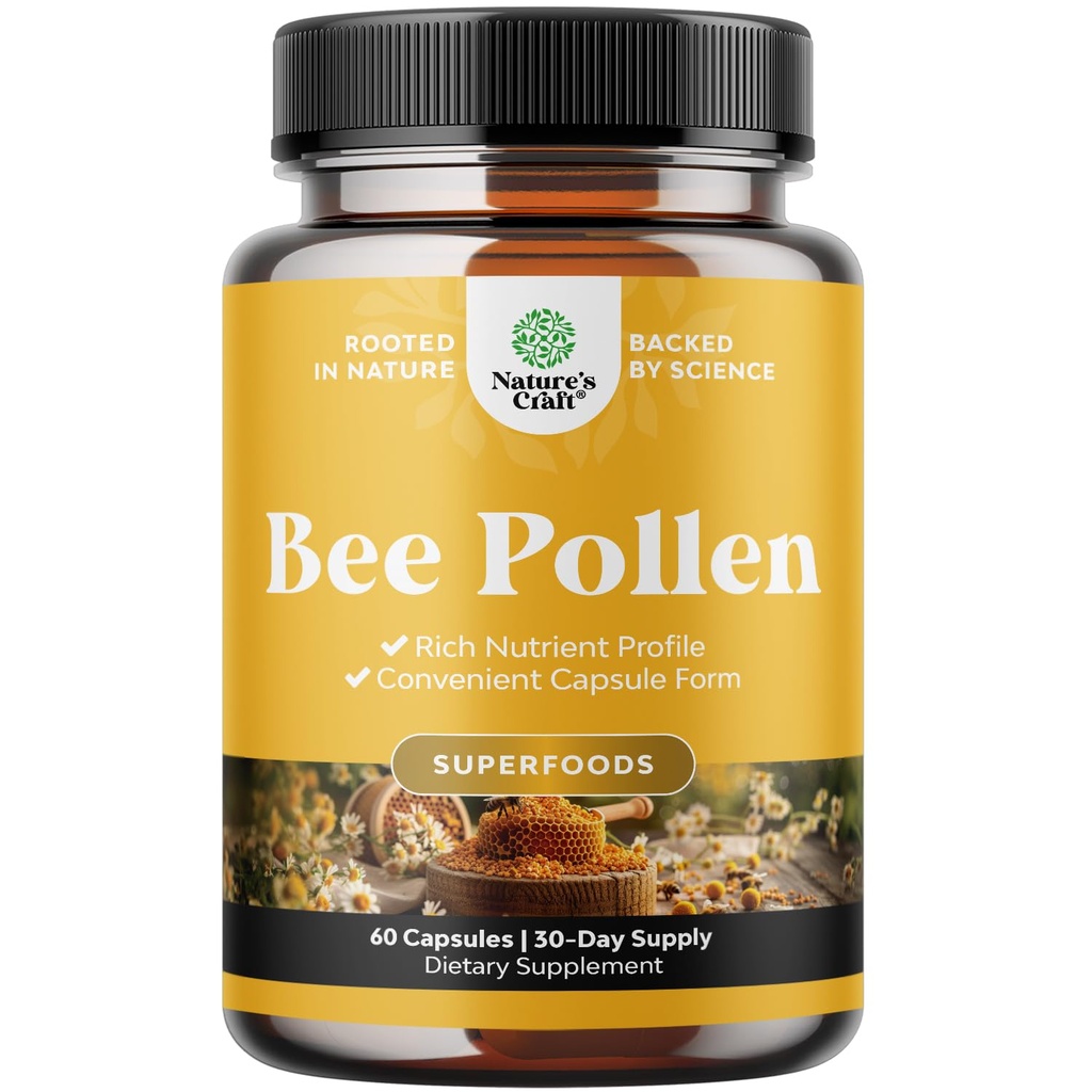Pílulas de pólen de abelha para o crescimento mamário 60 Ct - Suplemento de pólen de abelha 1000mg Servindo com naturalmente B vitaminas minerais e enzimas - Suplemento de suporte mamário - Vegetariano Não-GMO e glúten livre