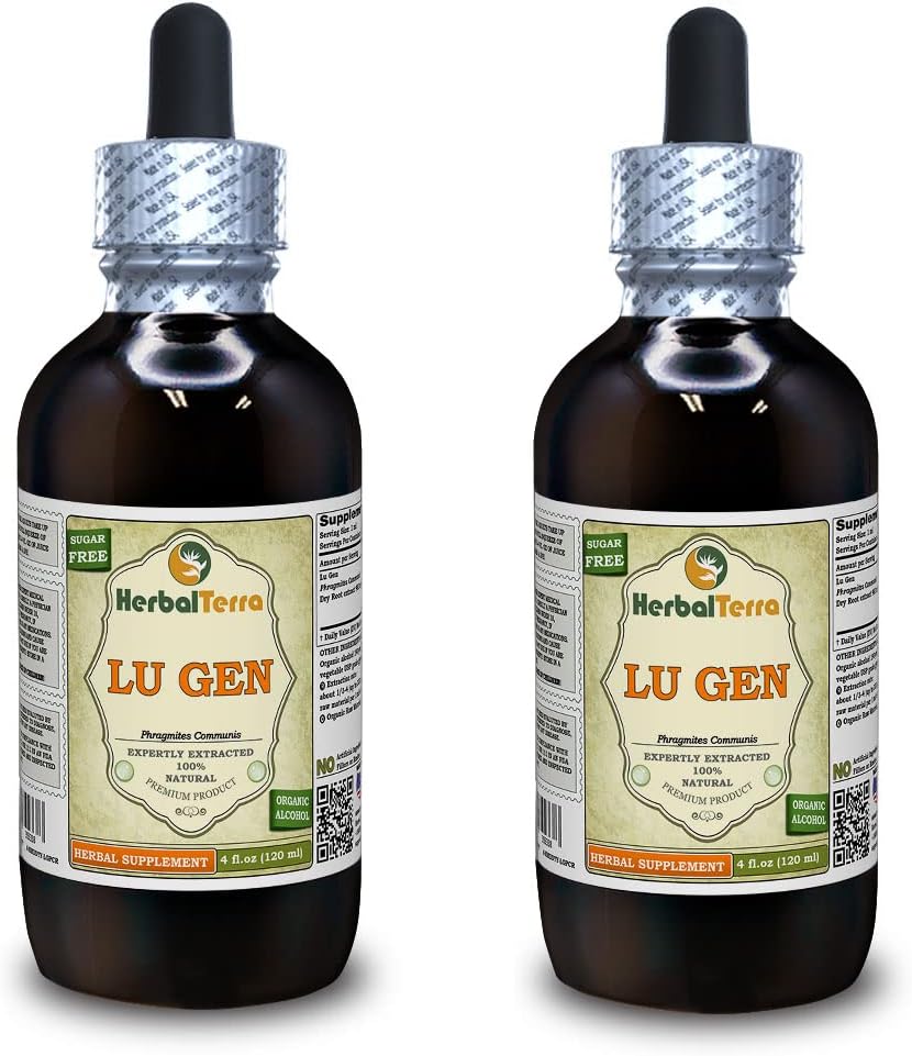 Lu Gen, Reed (Fragmites Comunis) Tintura, Extrato Líquido da Raiz Seca (Nome da marca: HerbalTerra, Proudly Made in USA) 2x4 fl.oz (2x120 ml)