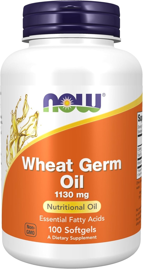 Now Foods Supplements, Wheat Germ Oil 1.130 mg com ácidos gordos essenciais (EFAs), Nutritional Oil, 100 Softgels