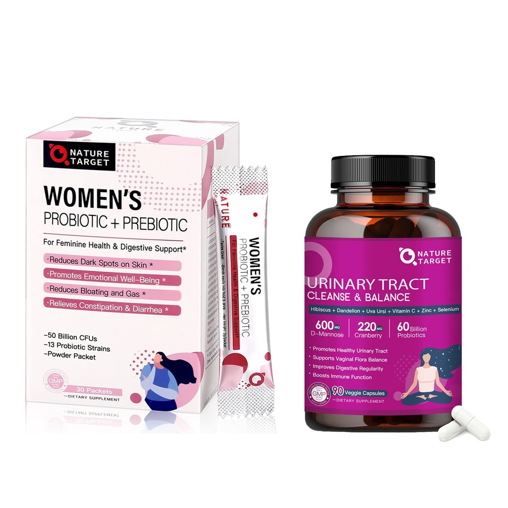 NATUREZA TARGET Probióticos para Mulheres Saúde Digestiva & Trato urinário Saúde com D Mannose & Cranberry