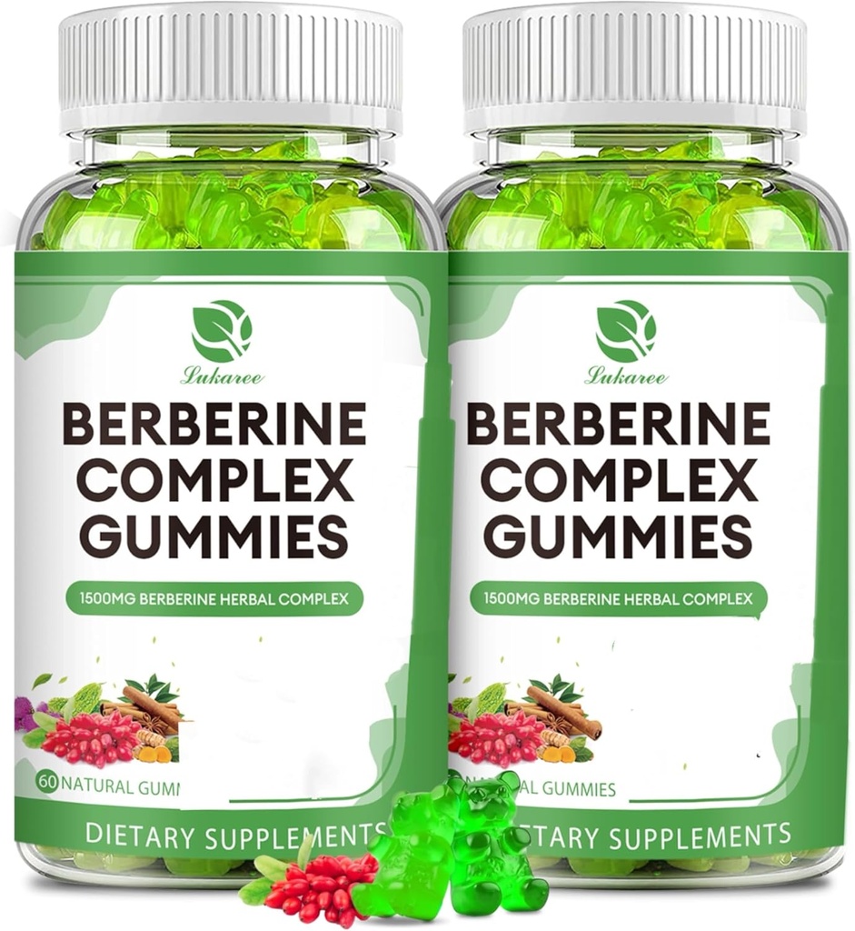 Berberine Complex Gummies- Berberine com Ceilão Canela, Açafrão, Leite Cardo Melão Amargo para Saúde Imune Geral -120 Condes