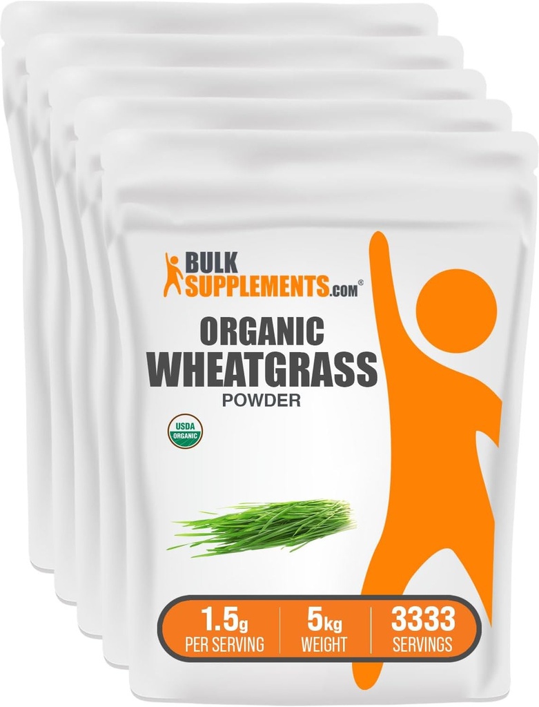 BulkSuplementos.com Erva de trigo orgânico em pó - Super Verdes orgânicos em pó, Suplemento Superalimentos - Vegan & Gluten Free, 1.5g por serviço, 1 kg (2,2 lbs) (Pacote de 5)