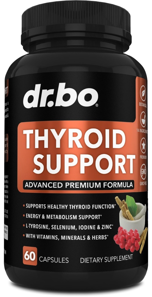 Suporte da tireóide para mulheres e homens Suplemento - Metabolismo Natural, Humor e Enhancer Energia com L-Tyrosine Selenium Iodine Zinc Bladderwrack Kelp & Ashwagandha Suplemento de tireóide Complexo Vitamina 60 comprimidos