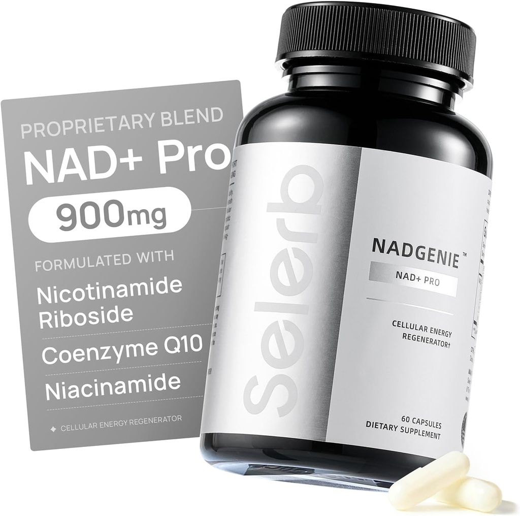 Selerb NR900 - NAD+ Suplemento para suporte de envelhecimento da pele, suporte de energia celular e foco, alta potência - 60 condes - suplementos de bem-estar Dietary
