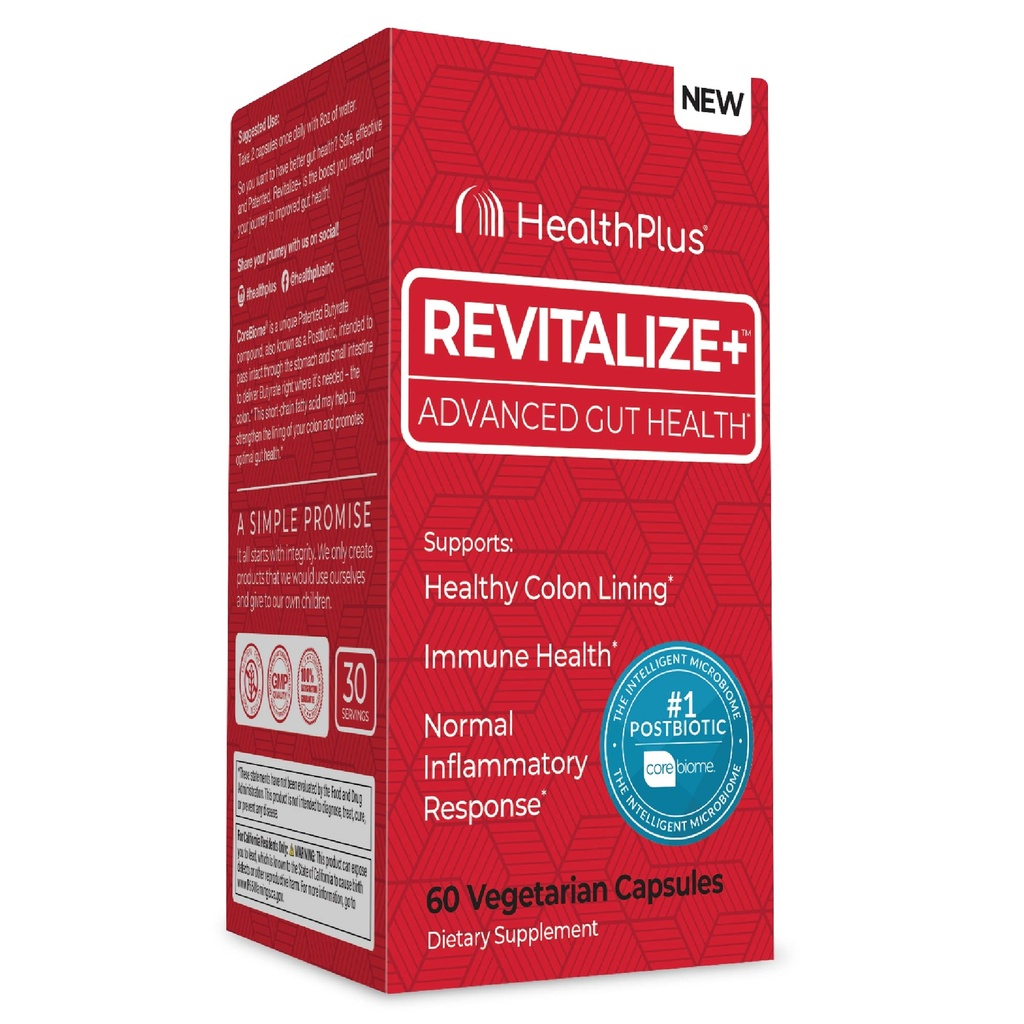 Saúde Plus revitalizar+ Corebiome Tributyrin Postbióticos para Saúde Digestiva Completo, Gut Leaky, Colón Gut Suplementos de Saúde para Homens e Mulheres