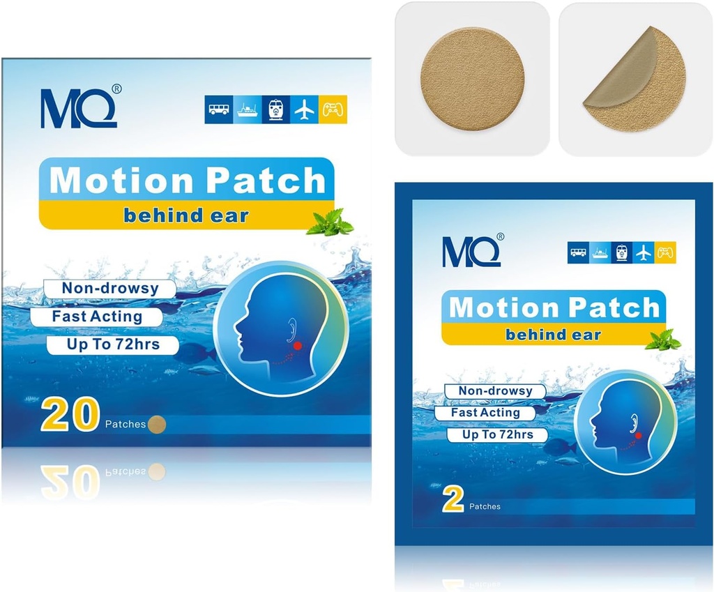 MQ 20ct Motion Sickness Patches, Cor média, Sea Sickness Patches Não Drowsy & Waterproof, Cruzeiro Navio viagem Essentials, Atuação rápida e longa duração 72H