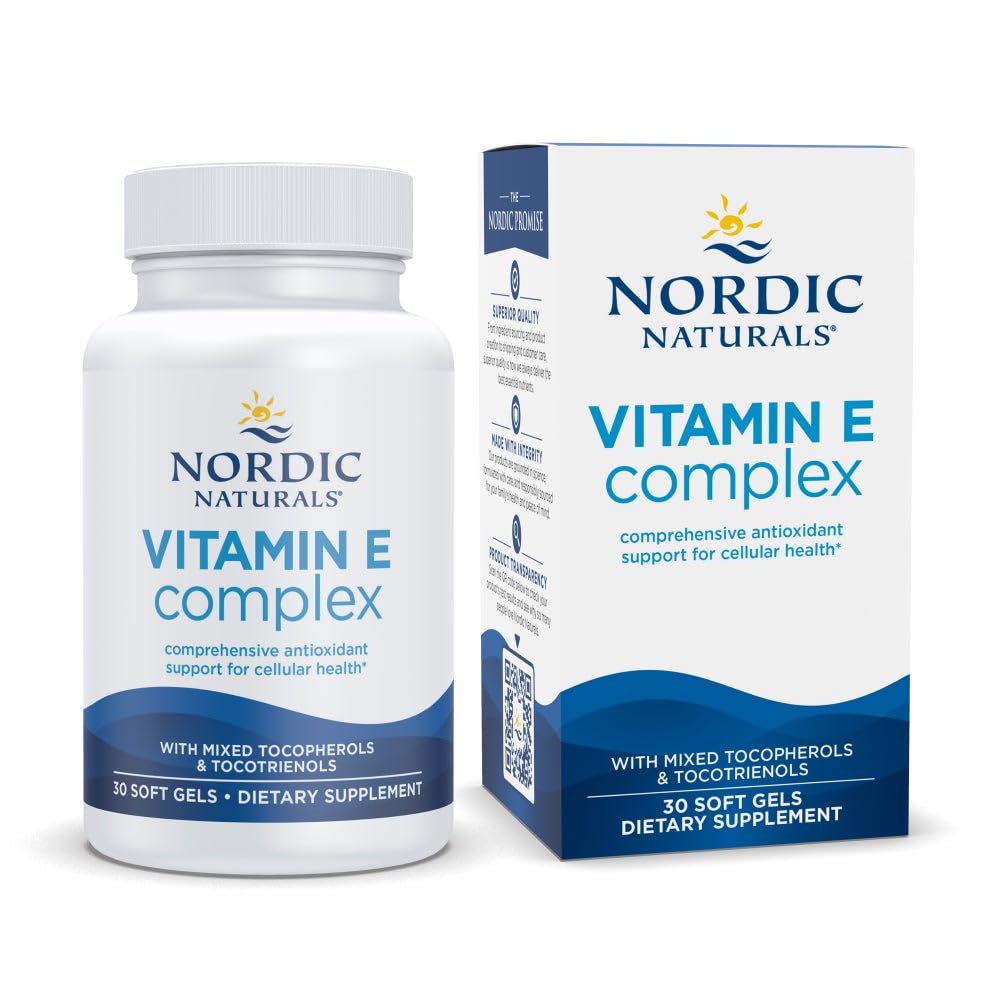 Naturals Nórdico Complexo Vitamina E, sem sabor - 30 Geles Macios - 6 Formas de Vitamina E para Apoio Antioxidante - Proteção Celular - Não-GMO - 30 Servimentos