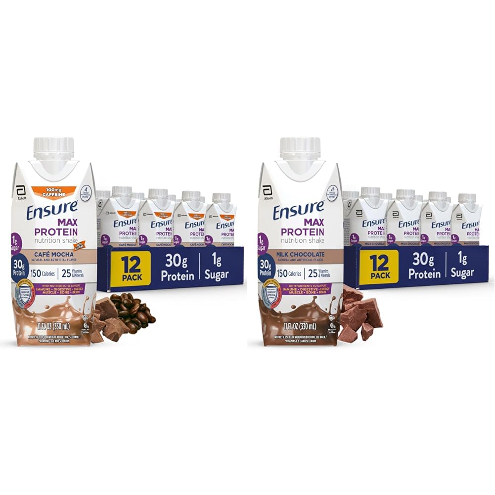 Garantir Max Protein Nutritional Shake com 30g de proteína, 25 vitaminas e minerais, 7 sabores, incluindo café Mocha e chocolate de leite, pacote de 12, sem glúten