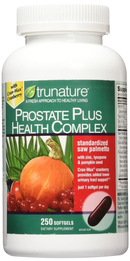 Trunature Saw Palmetto Prostate Health Complex com Zinco, Licopeno e Sementes de Abóbora, 250 Softgels
