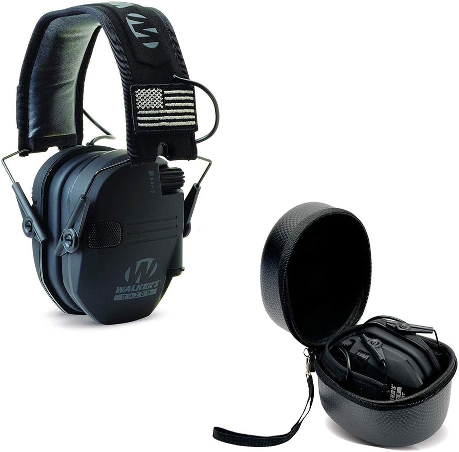 Walker's Razor Slim Electronic Shooting Hearing Protection Muff (Amplificação e Supressão do Som) com Caso de Proteção