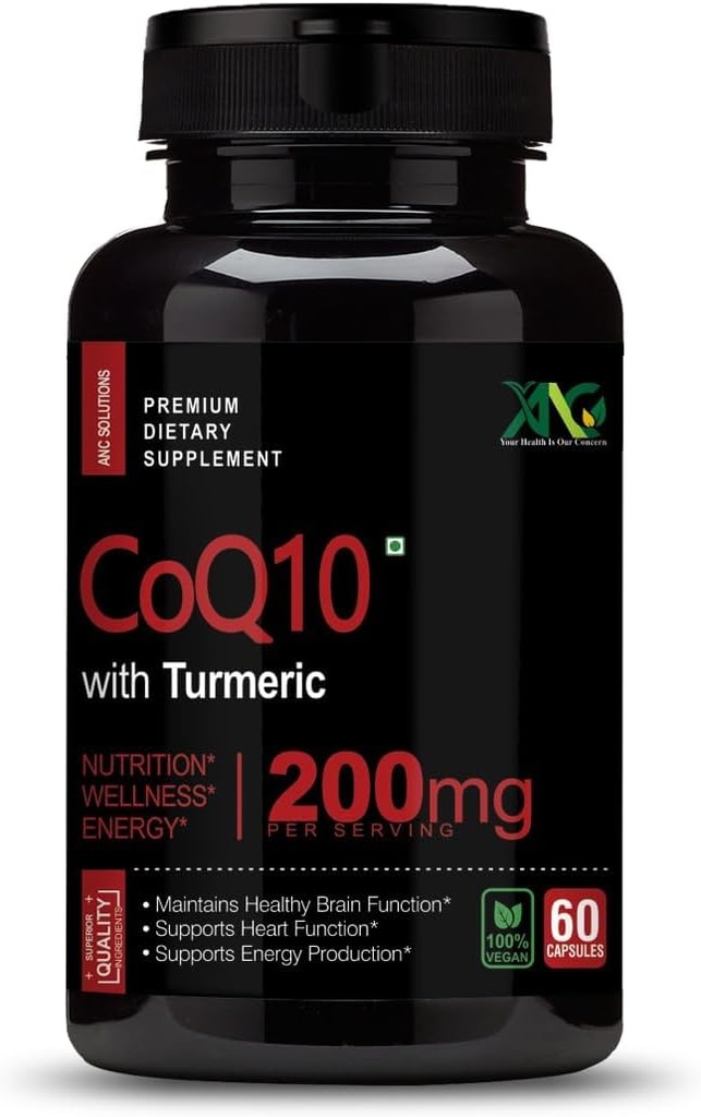 Genéricos Viva High Absorção CoQ10 with Turmeric - Antioxidant Nutritional Supplements, Heart Health & Saudy Brain Function -Ubiquinol for Mitocondrial Health - 200mg 60 Cápsulas
