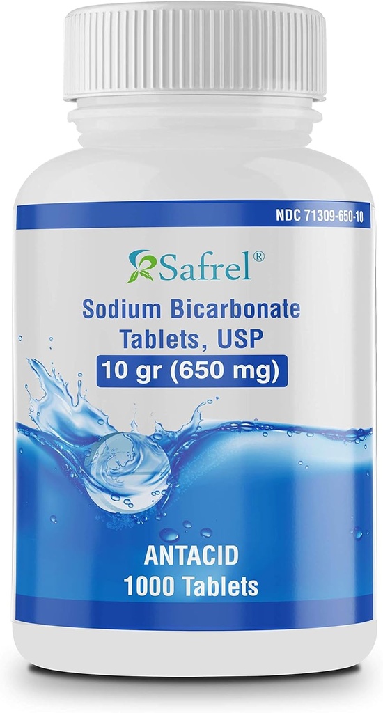 Safrel Bicarbonato de Sódio Antiácido 650 mg (10 grão) 1000 comprimidos para alívio da indigestão ácida, azia, estômago azedo e estômago abafado