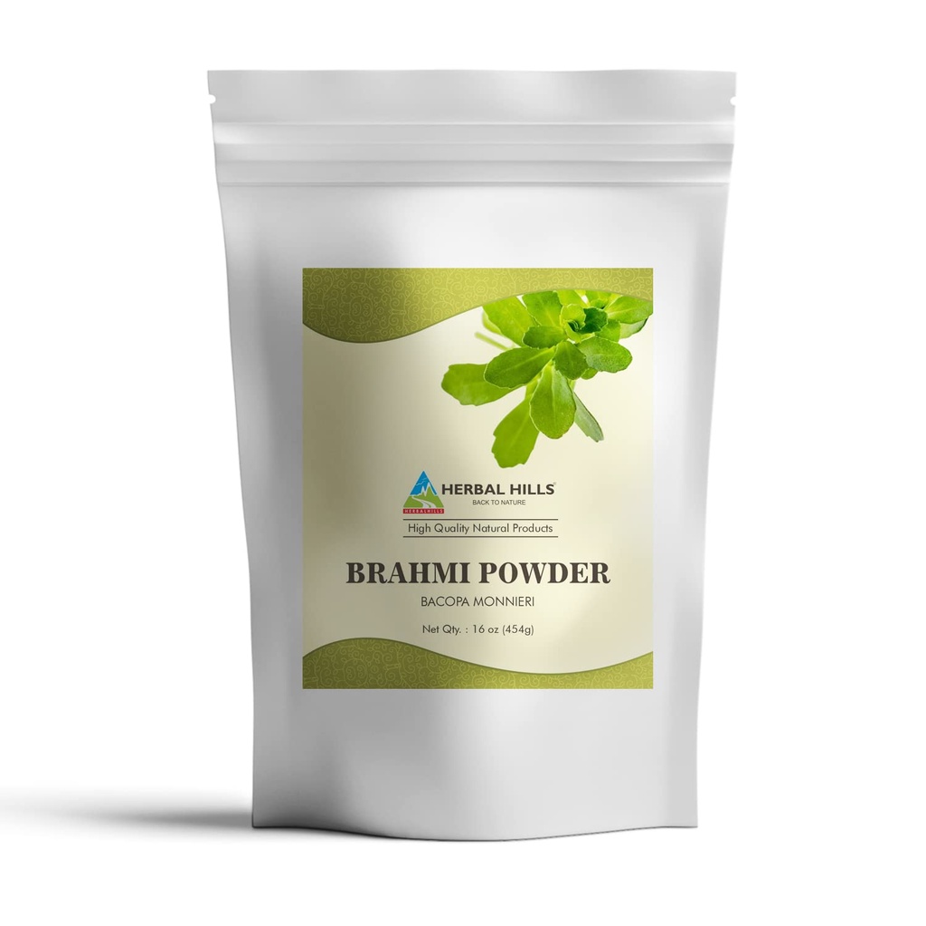 HERBAL HILLS Brahmi Powder Bacopa Monnieri Cuidado com o cabelo 1 Libra 16 onças Pacote de 1 (16 Ounce Pack of 1)