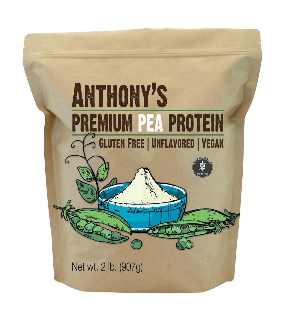 Proteína de Ervilha Premium de Anthony, 2 lb, Baseada na planta, Sem glúten, Sem sabor, Vegan, Keto Friendly, Feito de Ervilhas