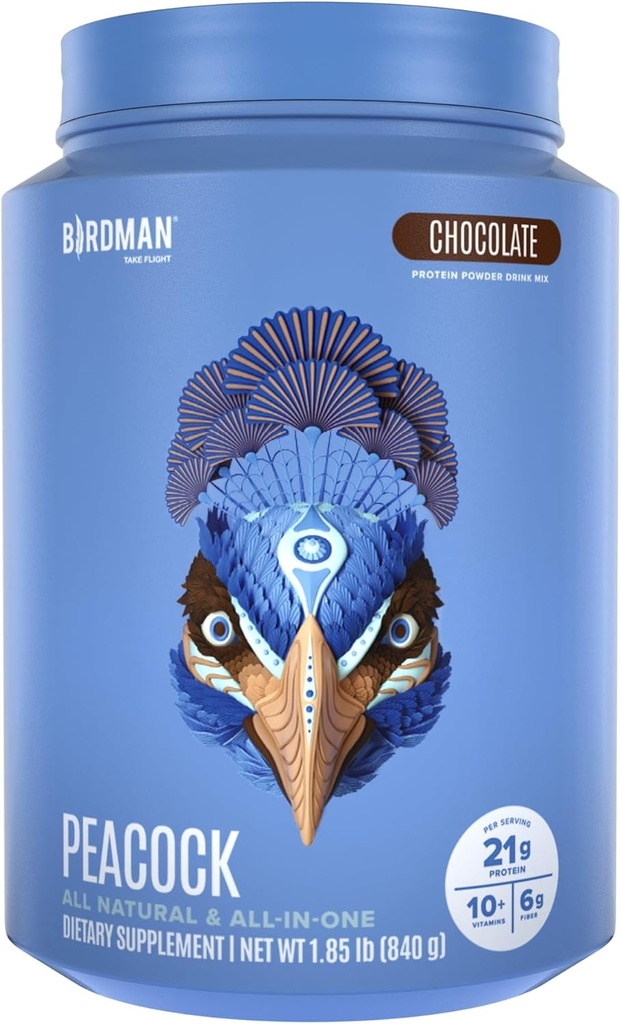 BIRDMAN Peacock Vegan Protein Powder □ Complete Plant Based Meal Replacement Shake with Magnesium, Vitamina D, MCT Oil □ Tudo em um suplemento para homens e mulheres