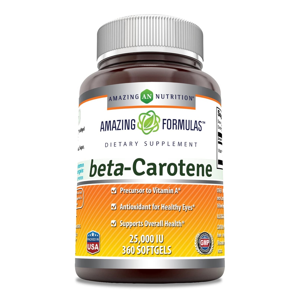 Fórmulas surpreendentes Beta Carotene Supplement 25000 UI 360 Softgels