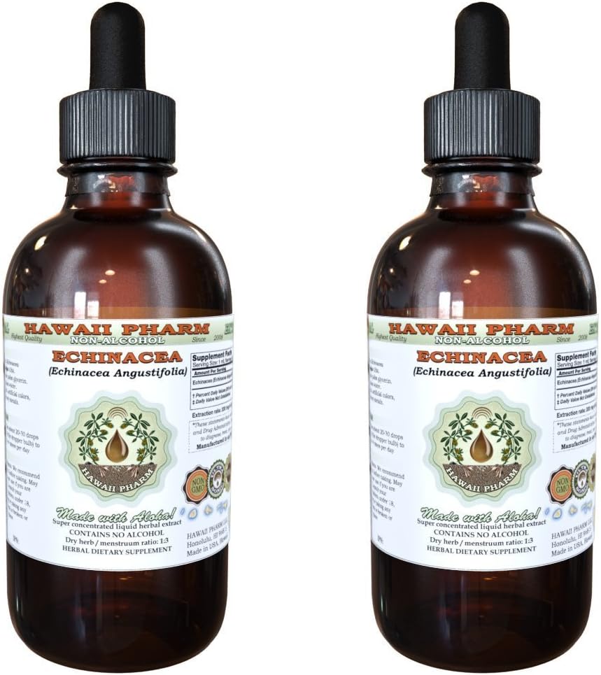 Echinacea Alcohol-Free Liquid Extract, Echinacea (Echinacea Angustifolia) Glicerita de raiz seca Hawaii Pharm Natural Herbal Supplement 2x4 oz