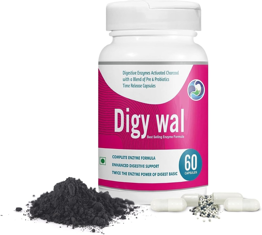 Cápsulas de Enzima Digestiva (60 Count) - Enzimas Digestivas de Carvão Ativadas com Probióticos e Prebióticos - Suplemento de Imunidade para Saúde Digestiva - Cápsulas Probióticos Para Melhor Energia e Humidade